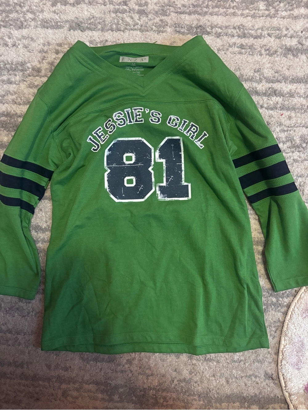 Womens Rick Springfield "Jessie's Girl' Green Football Tee - 81
